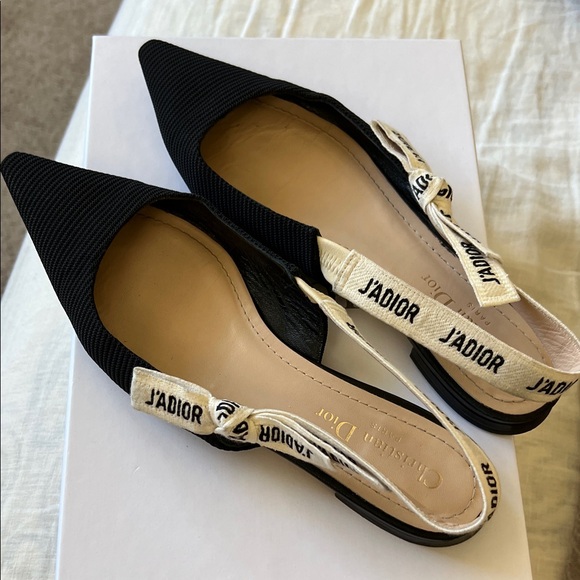 Dior Shoes - ‼️SOLD‼️ Dior Black Pointed-Toe Slingback Flats with Cream J'Adior Straps